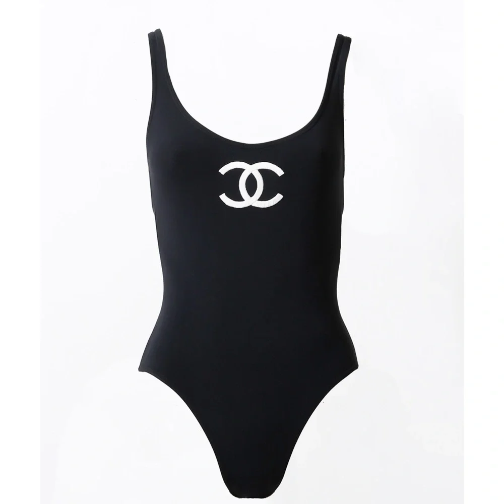 RARE Authentic CHANEL 1994 Collector Flag "CC" Swimsuit Sz 36 In Black - Picture 4 of 14